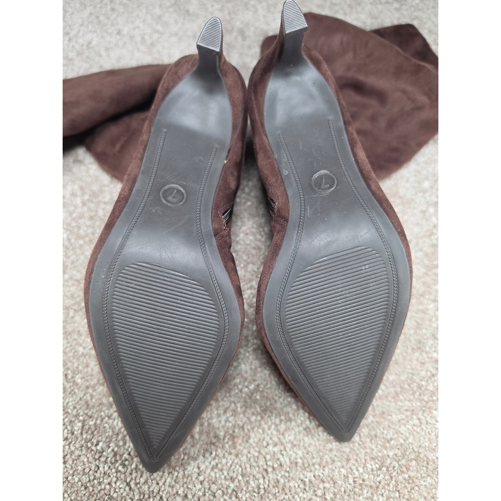 A New Day Justice Brown Faux Suede Pointed Toe Kitten Heel Boots Womens 7 NEW - Picture 6 of 6